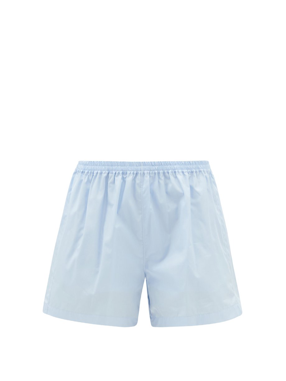 Blue Pleated cotton-poplin boxer shorts | Charvet | MATCHESFASHION UK