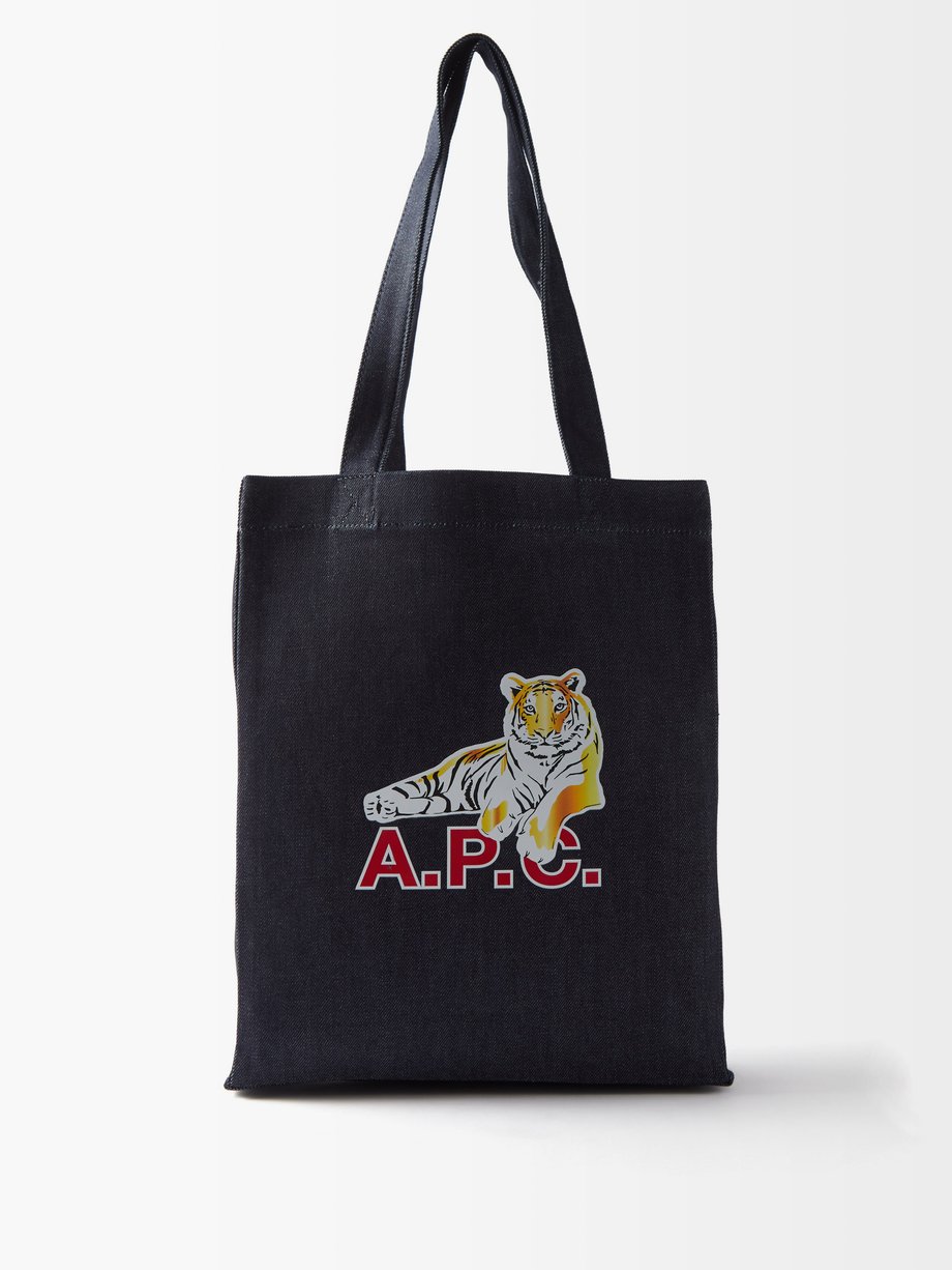 아페쎄 호랑이 데님 토트백 A.P.C. Navy Tiger-print denim tote bag