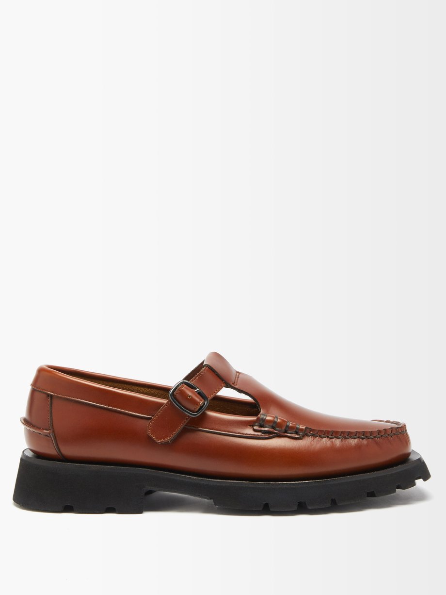 헤레우 Hereu Brown Alber Sport grained-leather T-strap loafers