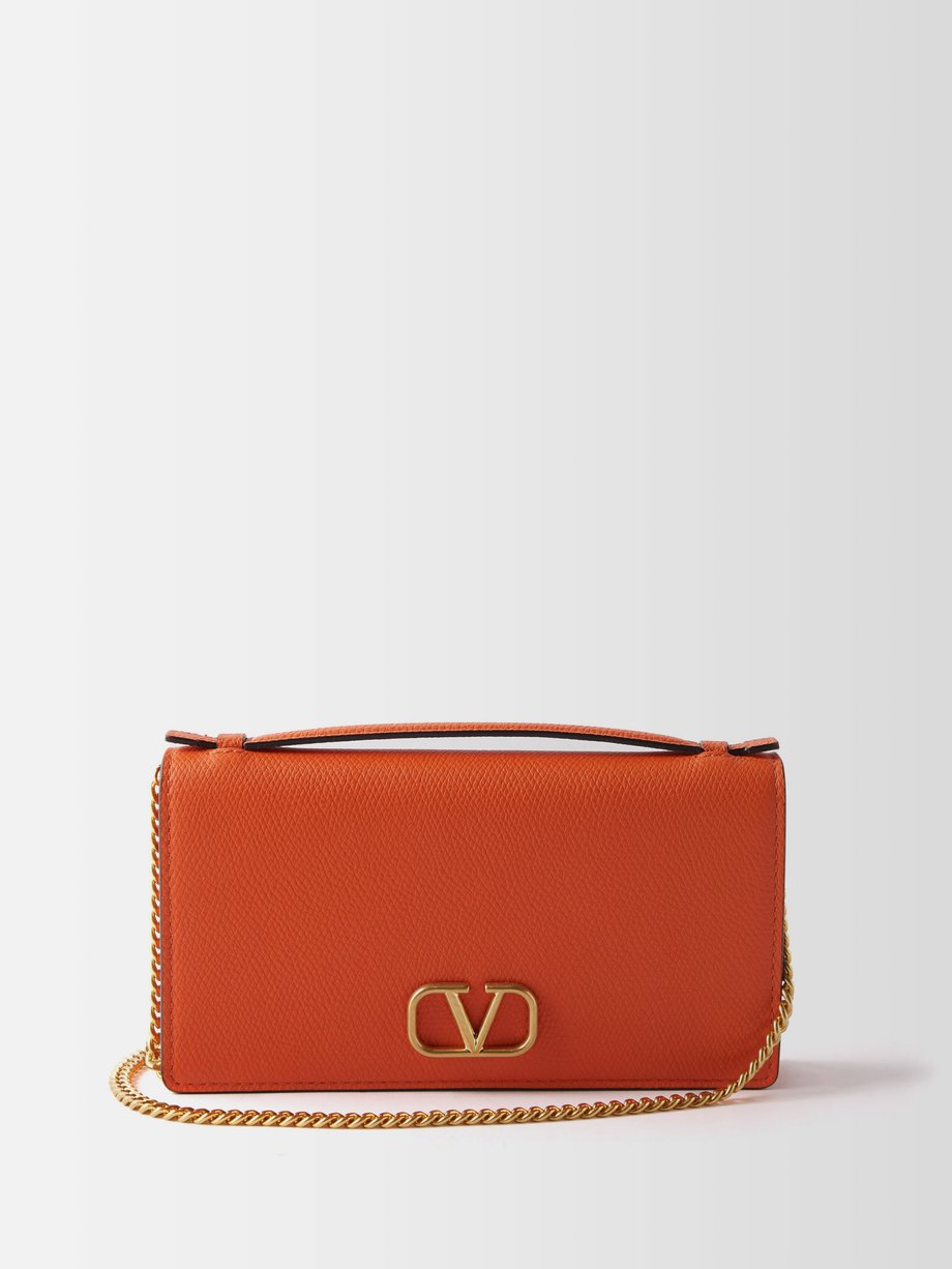발렌티노 Valentino Orange V-logo leather cross-body bag