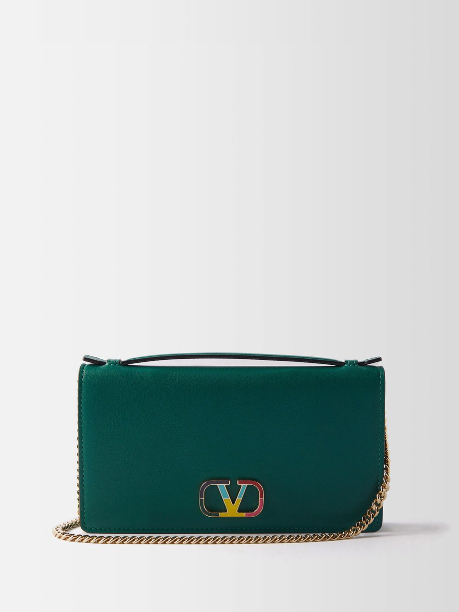 발렌티노 Valentino Green V-logo leather cross-body bag
