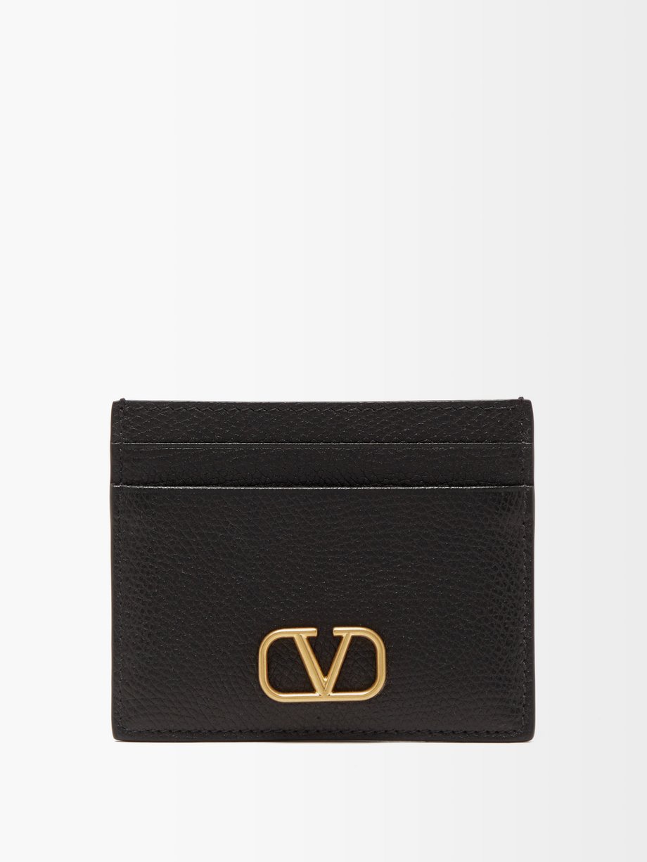 발렌티노 Valentino Black V-logo leather cardholder