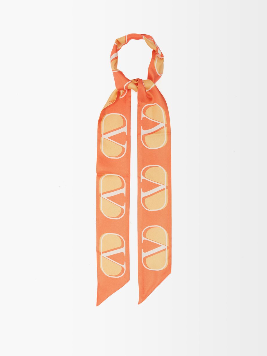 발렌티노 Valentino Orange V-logo silk-twill scarf