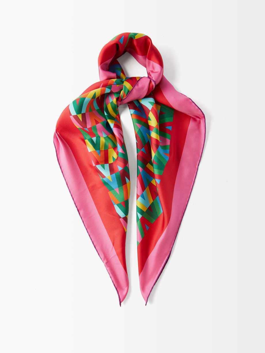 발렌티노 Valentino Pink V-optical print silk-twill scarf