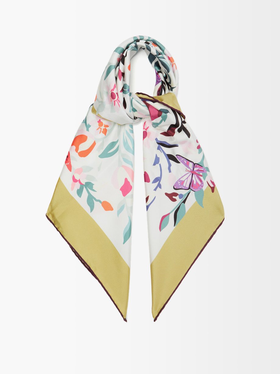 발렌티노 Valentino White Floral-print silk scarf
