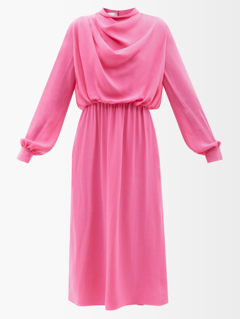 Draped silk-georgette midi dress Pink ...
