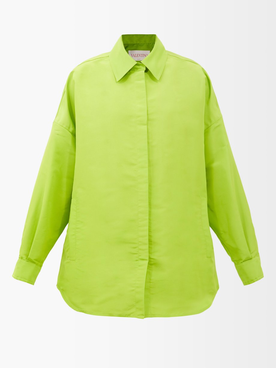 Green Oversized silk-faille shirt ...