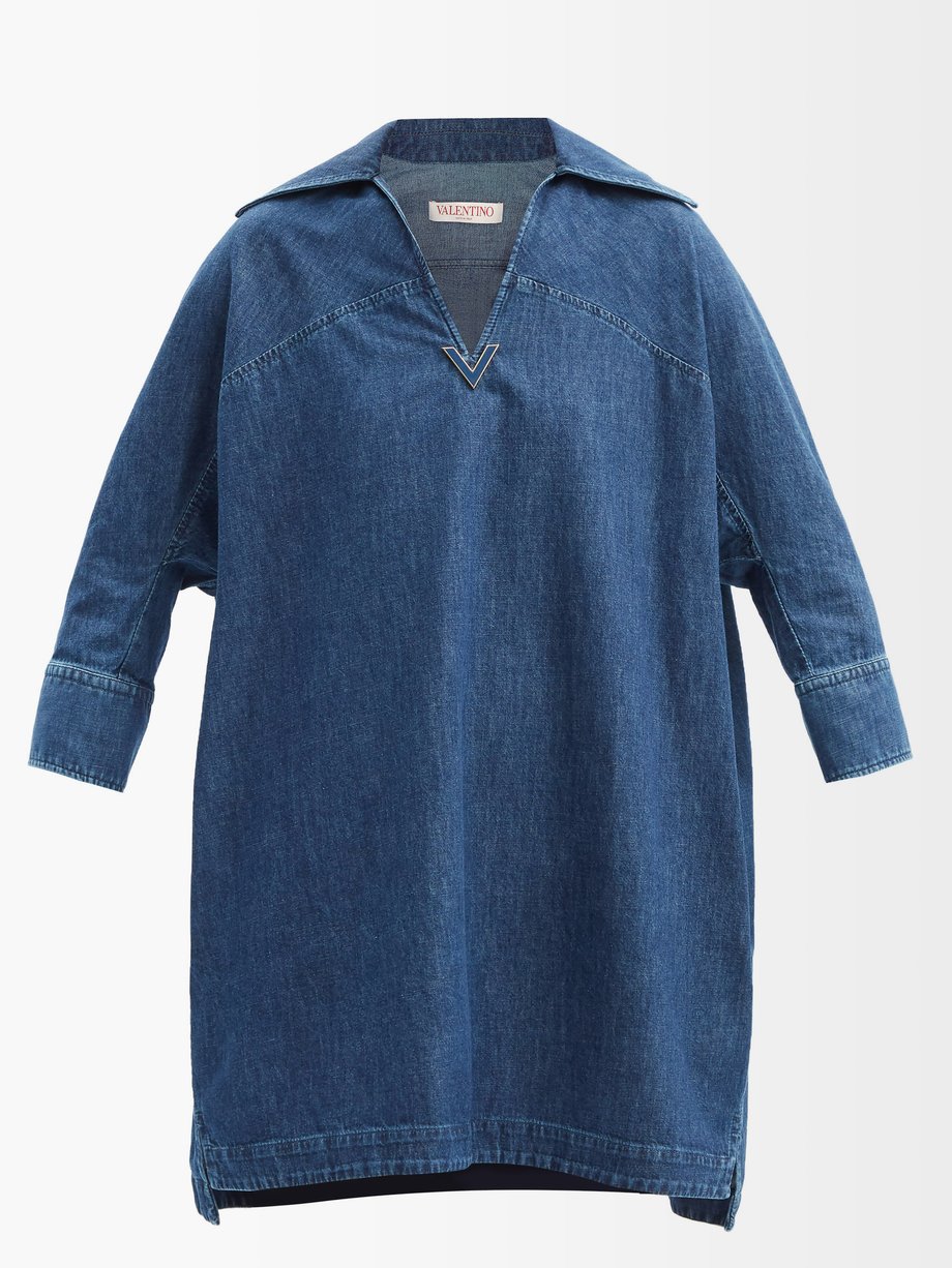Blue V-plaque chambray tunic dress | Valentino | MATCHESFASHION US