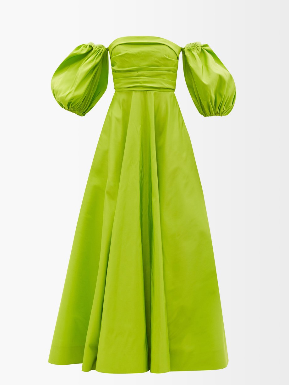 Valentino Green Puff-sleeve off-the-shoulder silk-dupioni gown | 매치스패션 ...