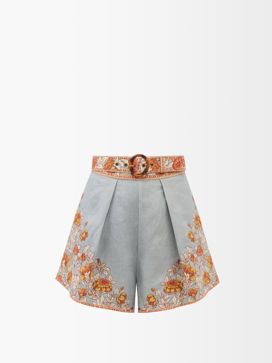 Blue Andie belted floral-print linen shorts | Zimmermann ...