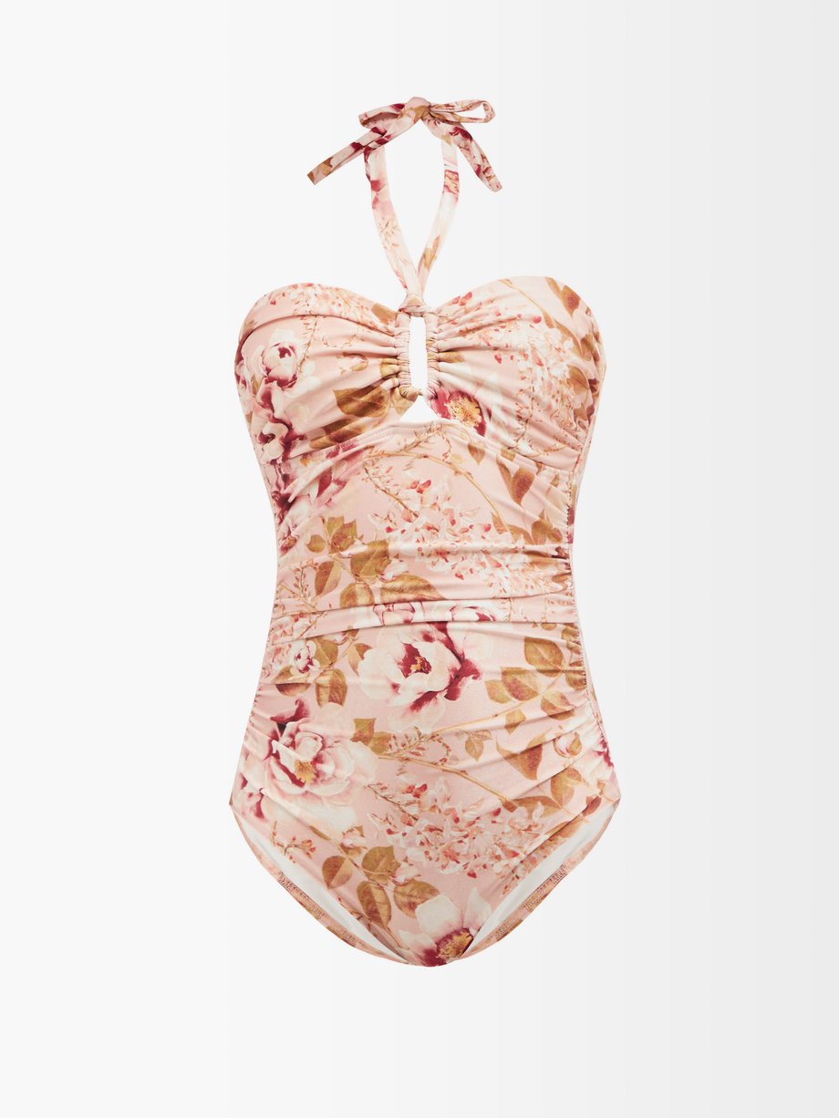 Pink Rosa ruched floral-print swimsuit | Zimmermann | MATCHESFASHION AU