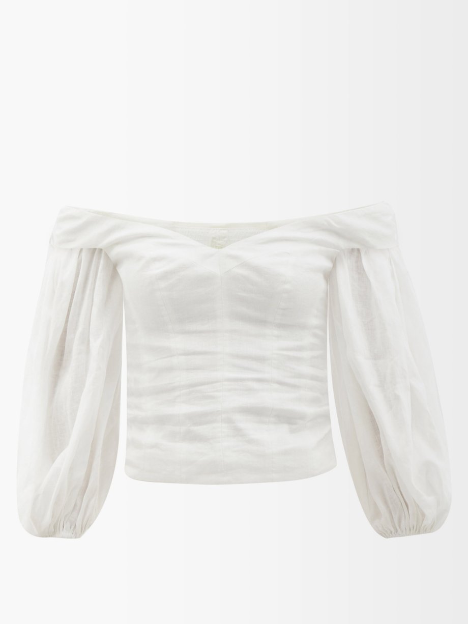 White Postcard off-the-shoulder linen blouse | Zimmermann ...