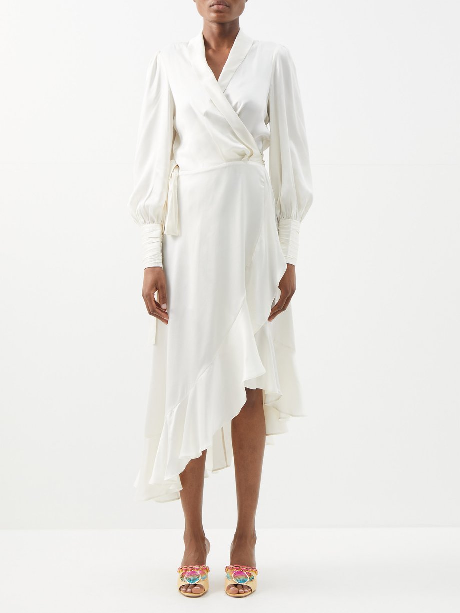 Ruffle-trimmed silk-satin wrap dress White Zimmermann | MATCHESFASHION FR