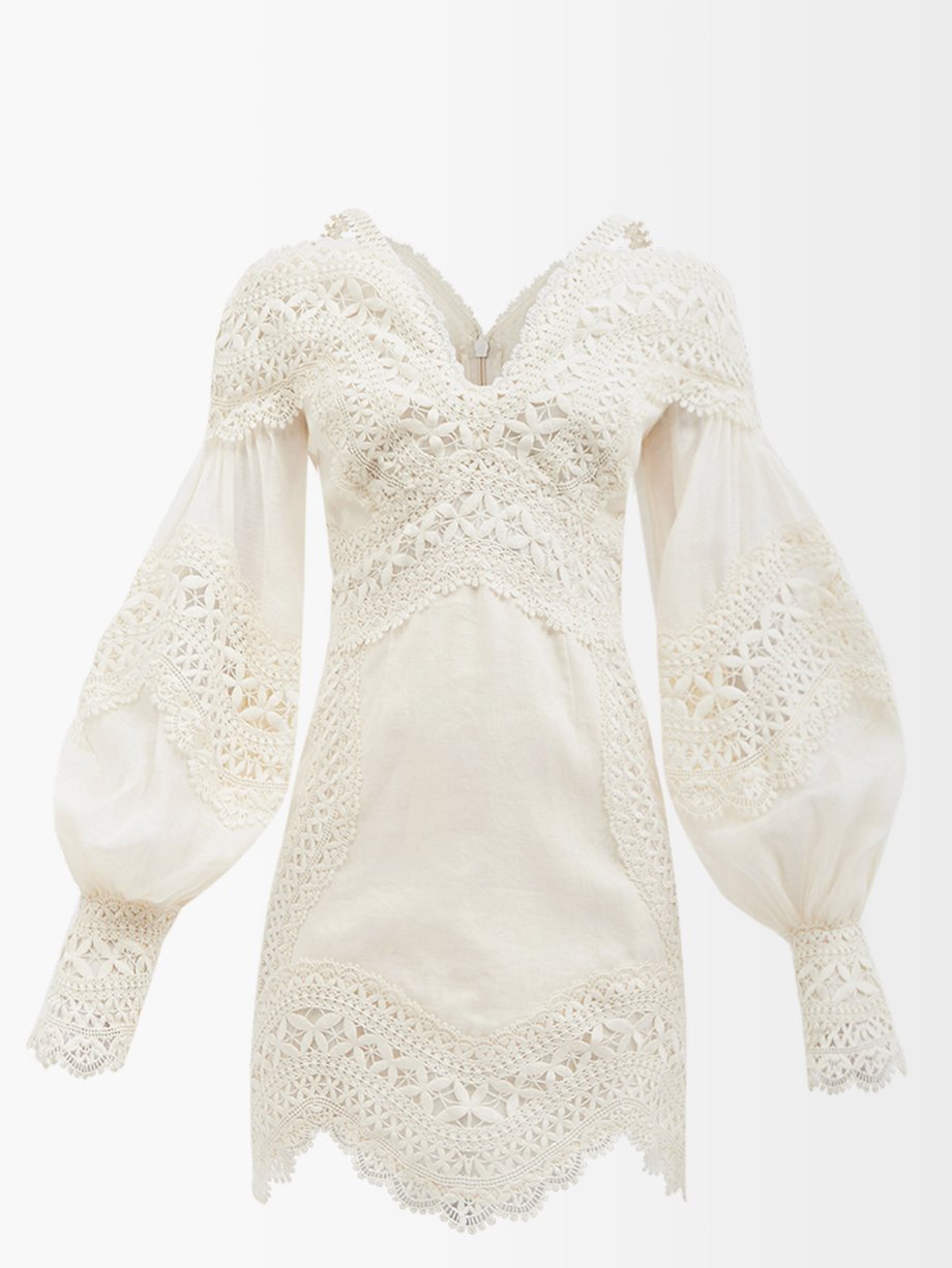 lace linen-blend mini dress ...