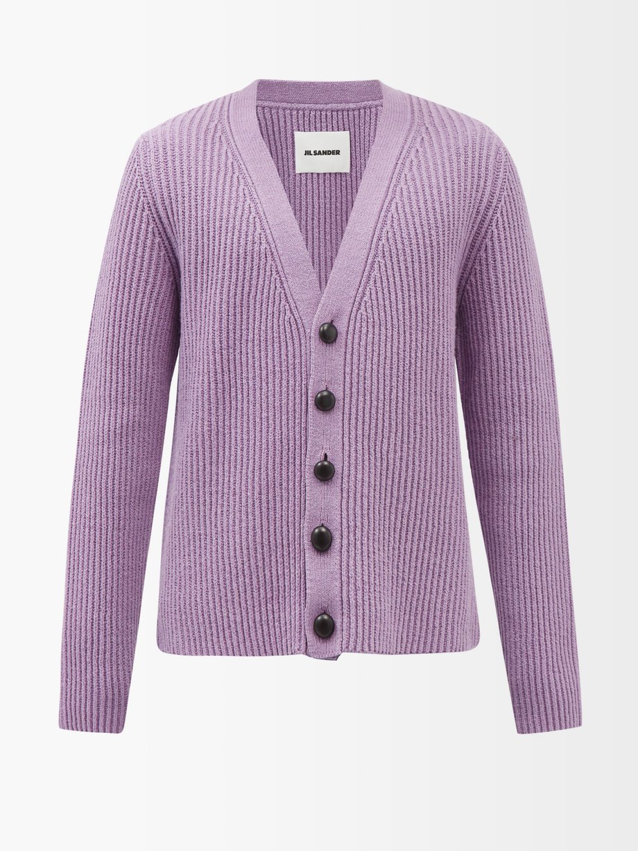 Purple Ribbed wool and cotton-blend cardigan | Jil Sander