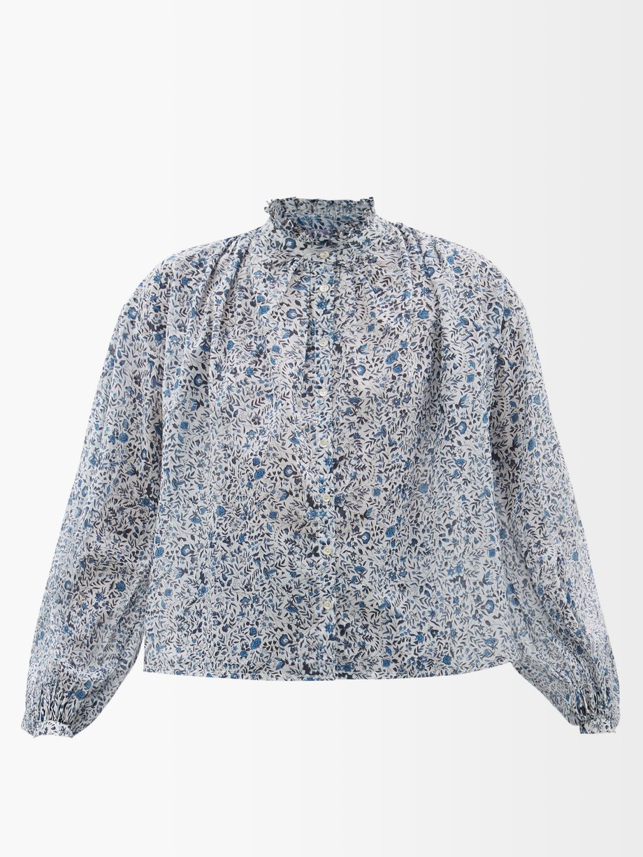 Blue Slava floral-print cotton-voile blouse | Thierry Colson ...