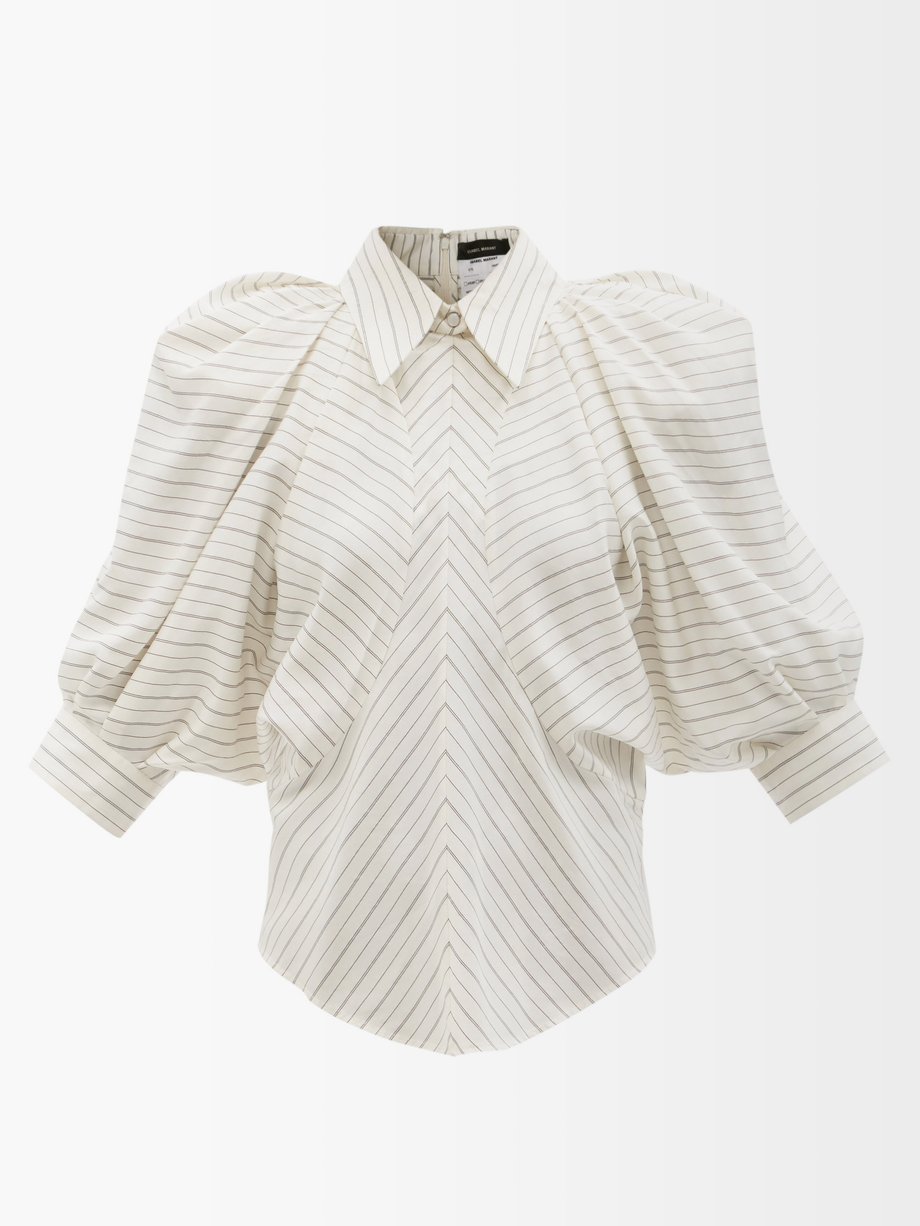 White Eori puff-sleeve striped silk-blend blouse | Isabel Marant | US