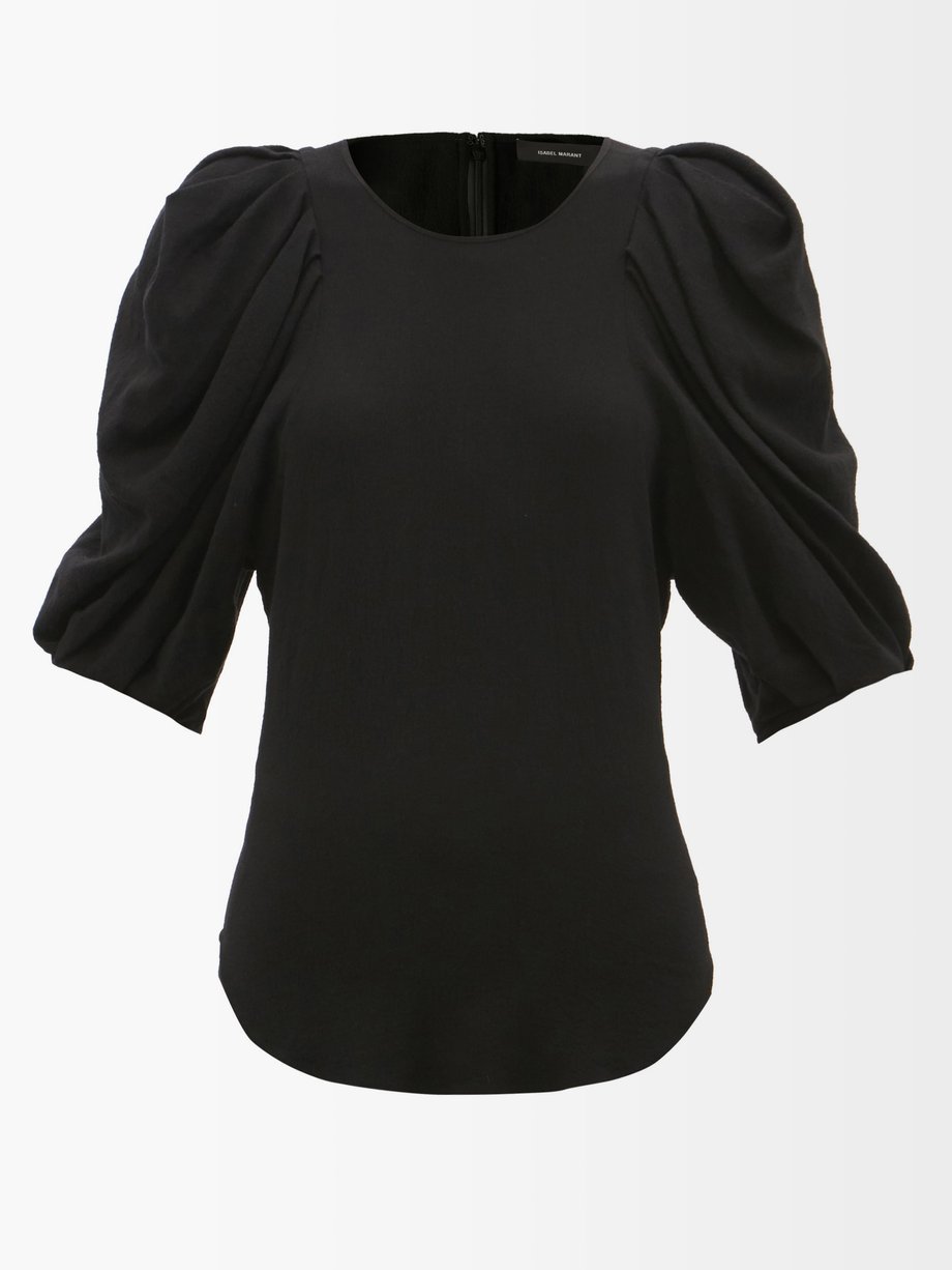 Black Risurya draped-sleeve crepe top | Isabel Marant | MATCHESFASHION US