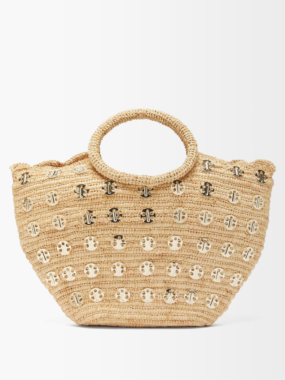 Beige Large woven-raffia basket bag | Paco Rabanne | MATCHESFASHION UK