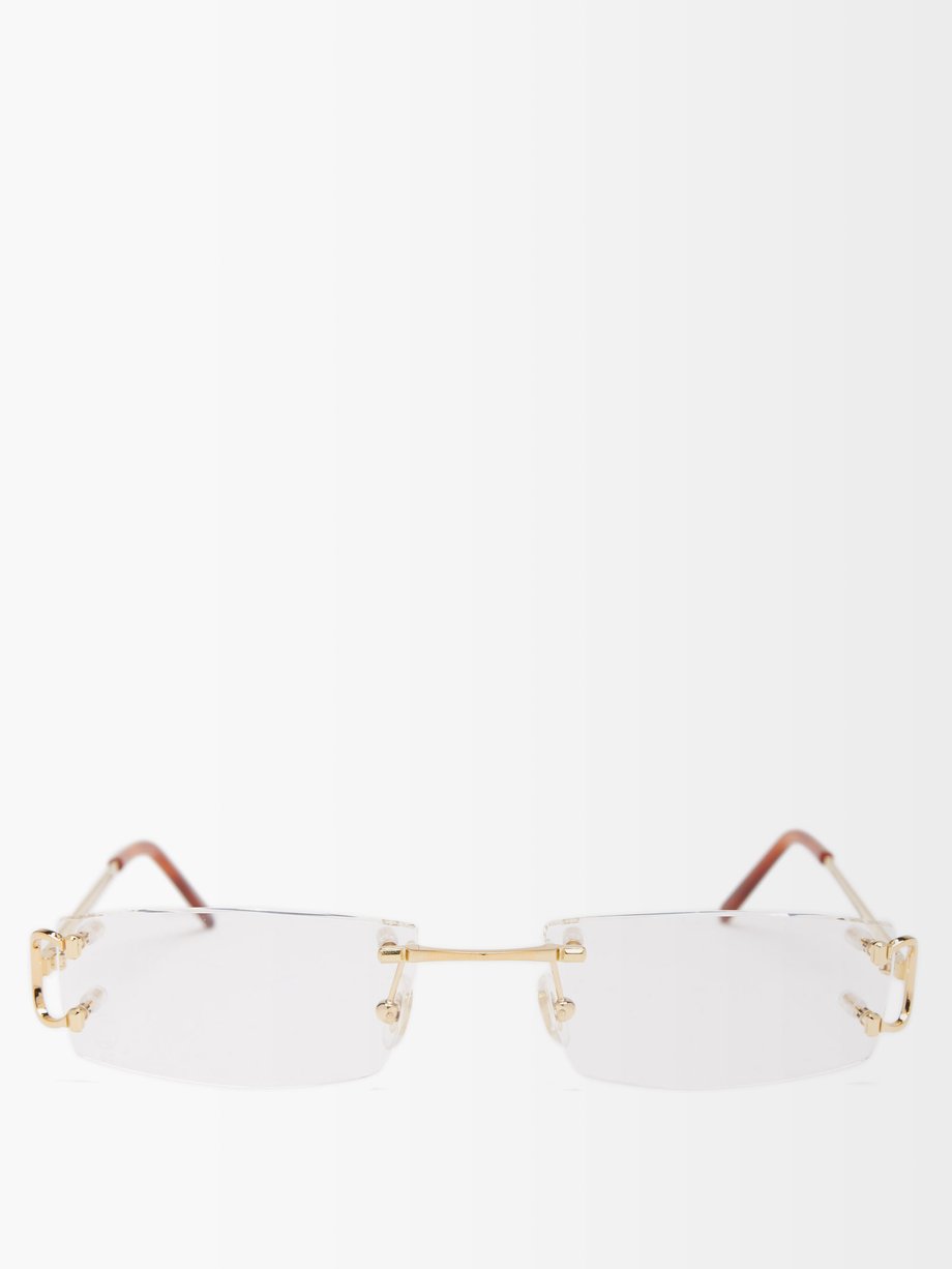 Metallic Rimless rectangular metal glasses | Cartier Eyewear |  MATCHESFASHION UK