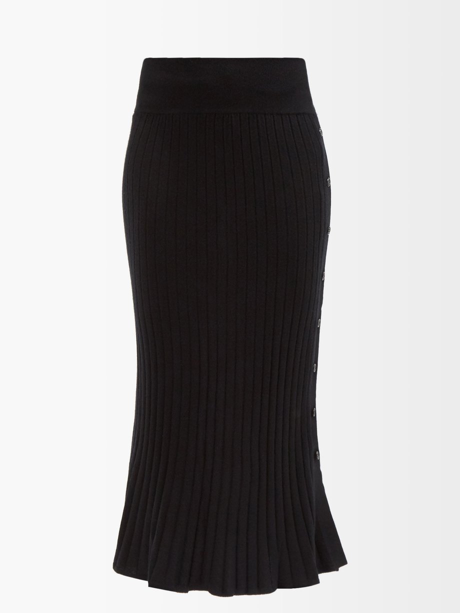 Black Katie buttoned ribbed-cashmere midi skirt | LISA YANG ...