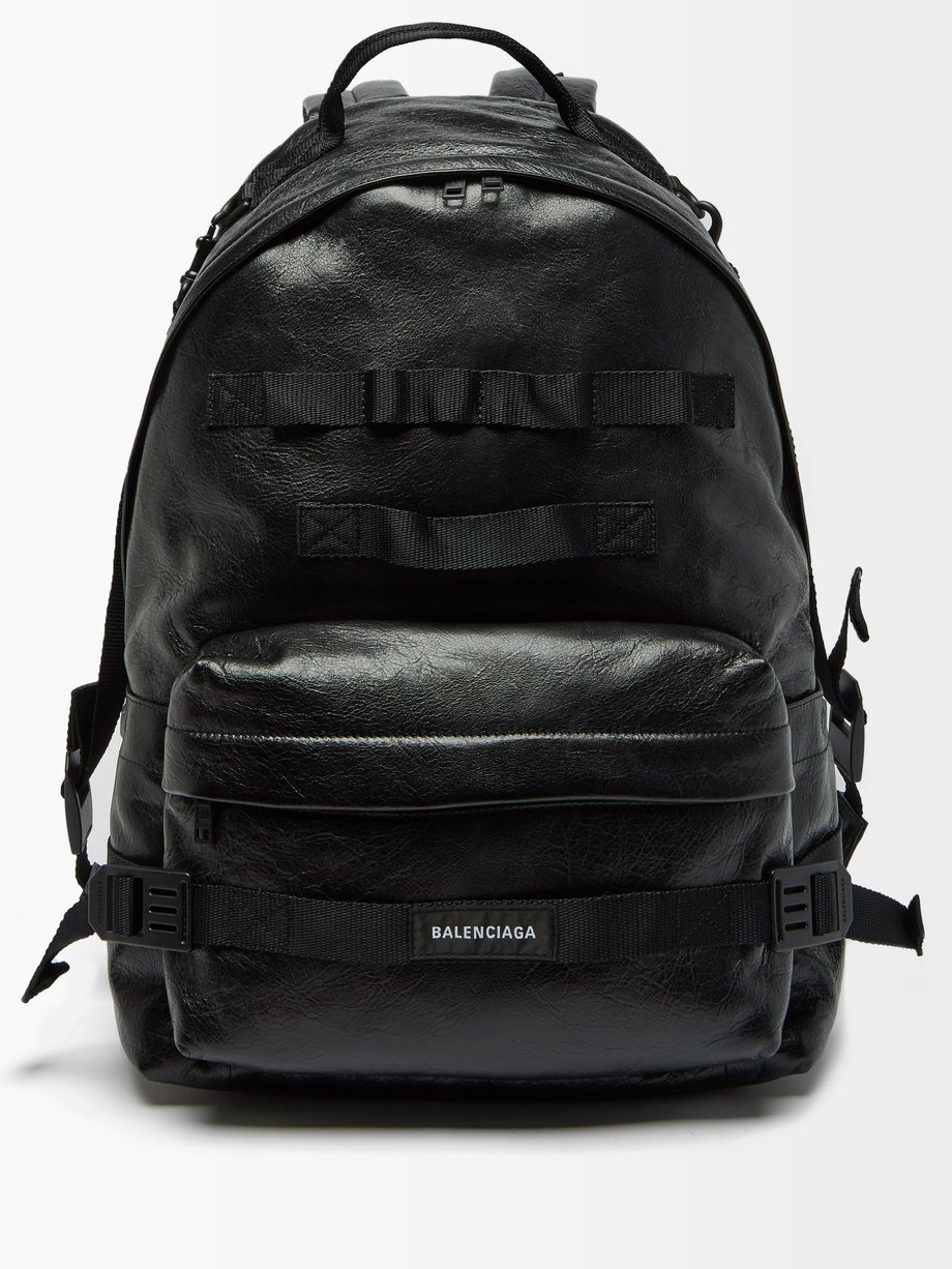발렌시아가 Balenciaga Black Army logo-patch leather backpack