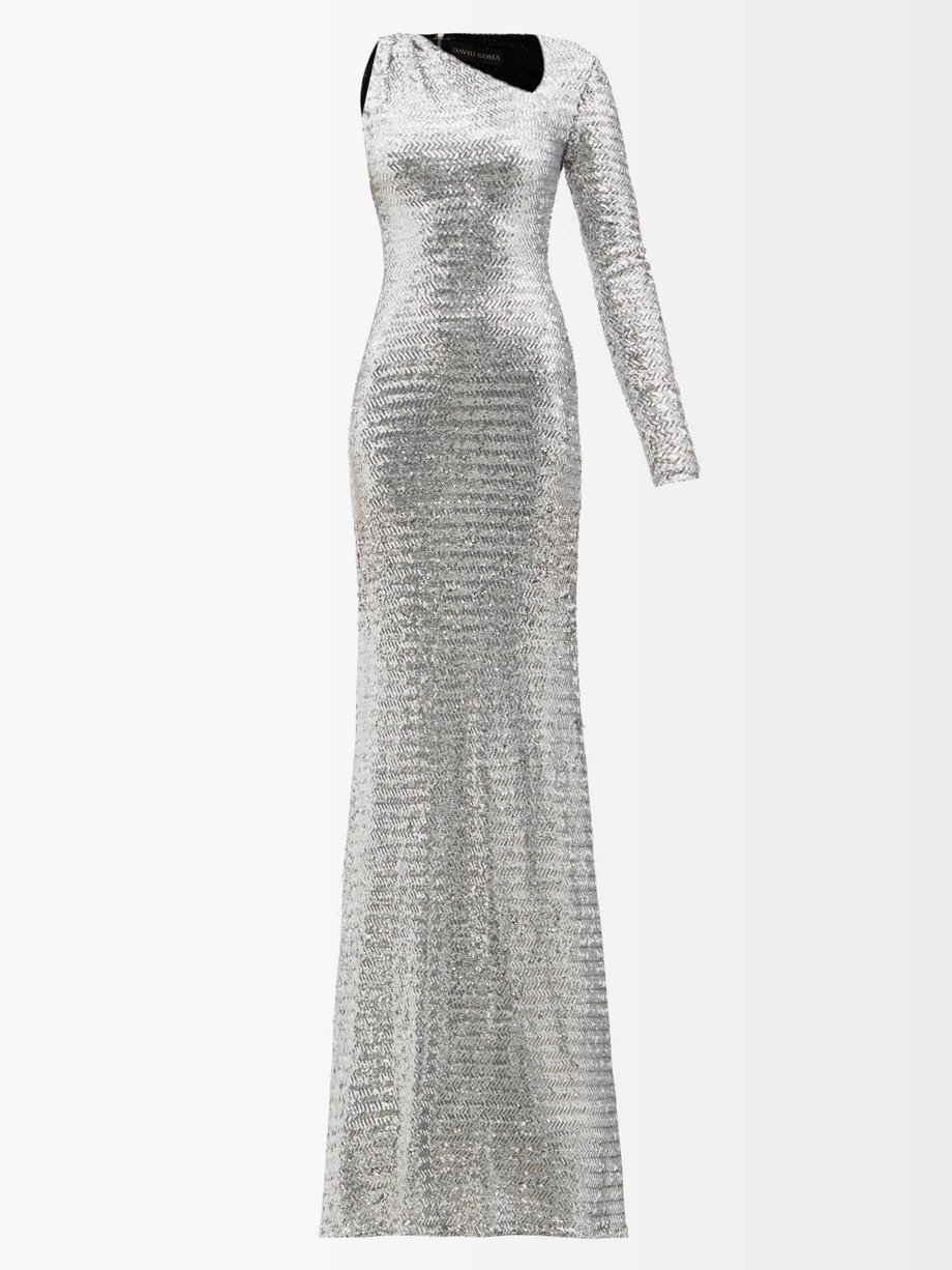 David Koma Metallic One-sleeved sequinned gown | 매치스패션, 모던 럭셔리 온라인 쇼핑