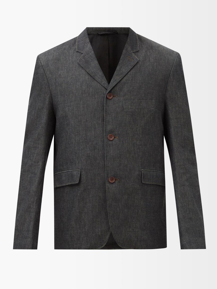 르메르 Lemaire Grey Single-breasted cotton-chambray suit jacket
