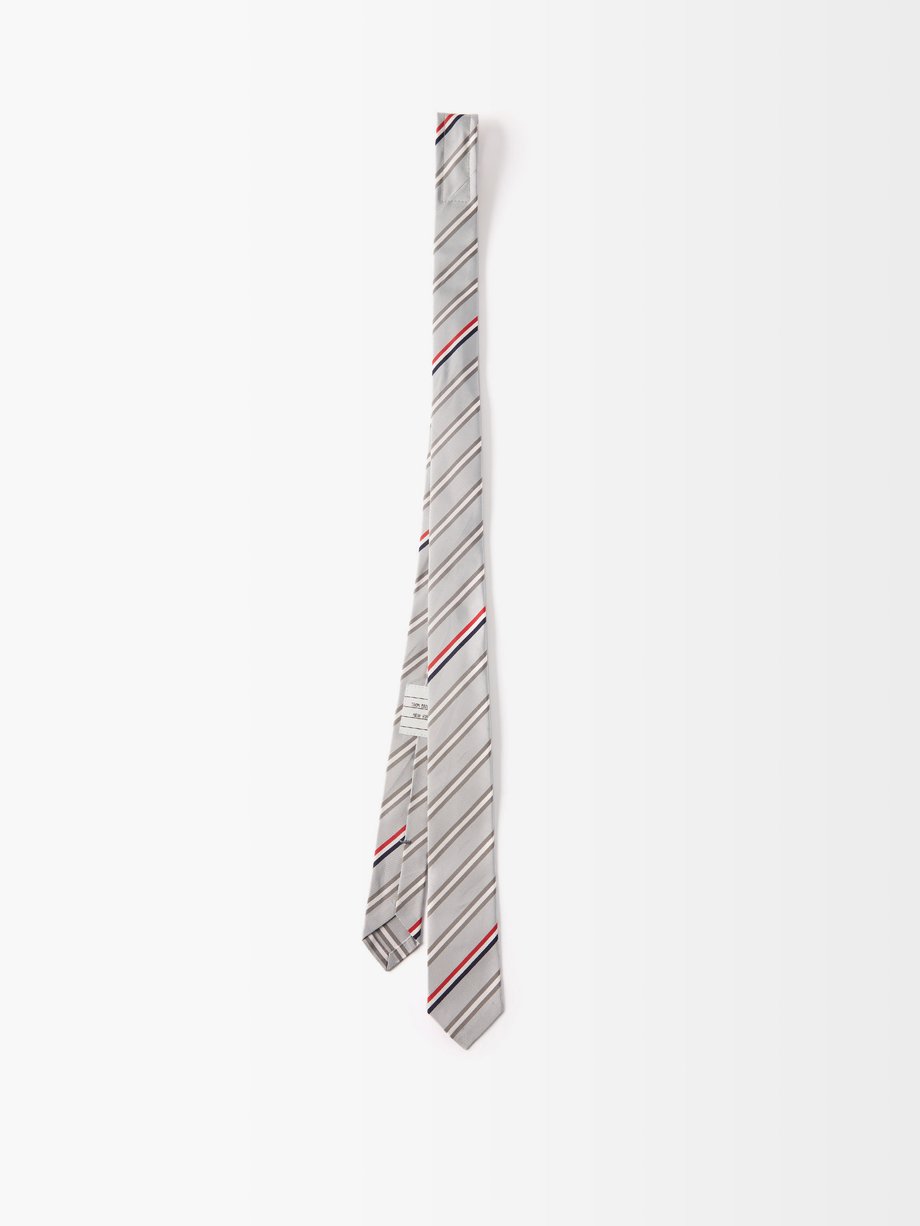 탐 브라운 Thom Browne Grey Striped silk-blend twill tie