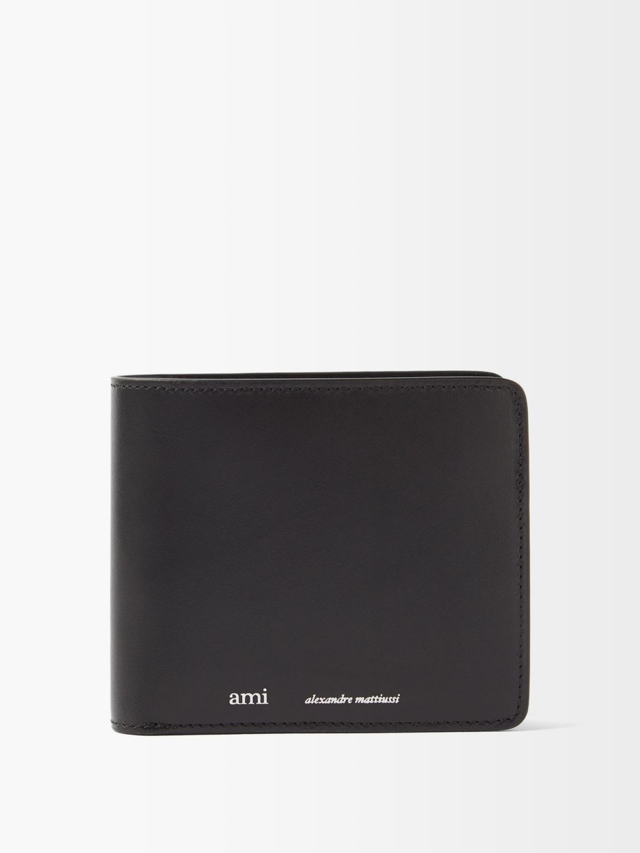 AMI Black Logo-print leather wallet