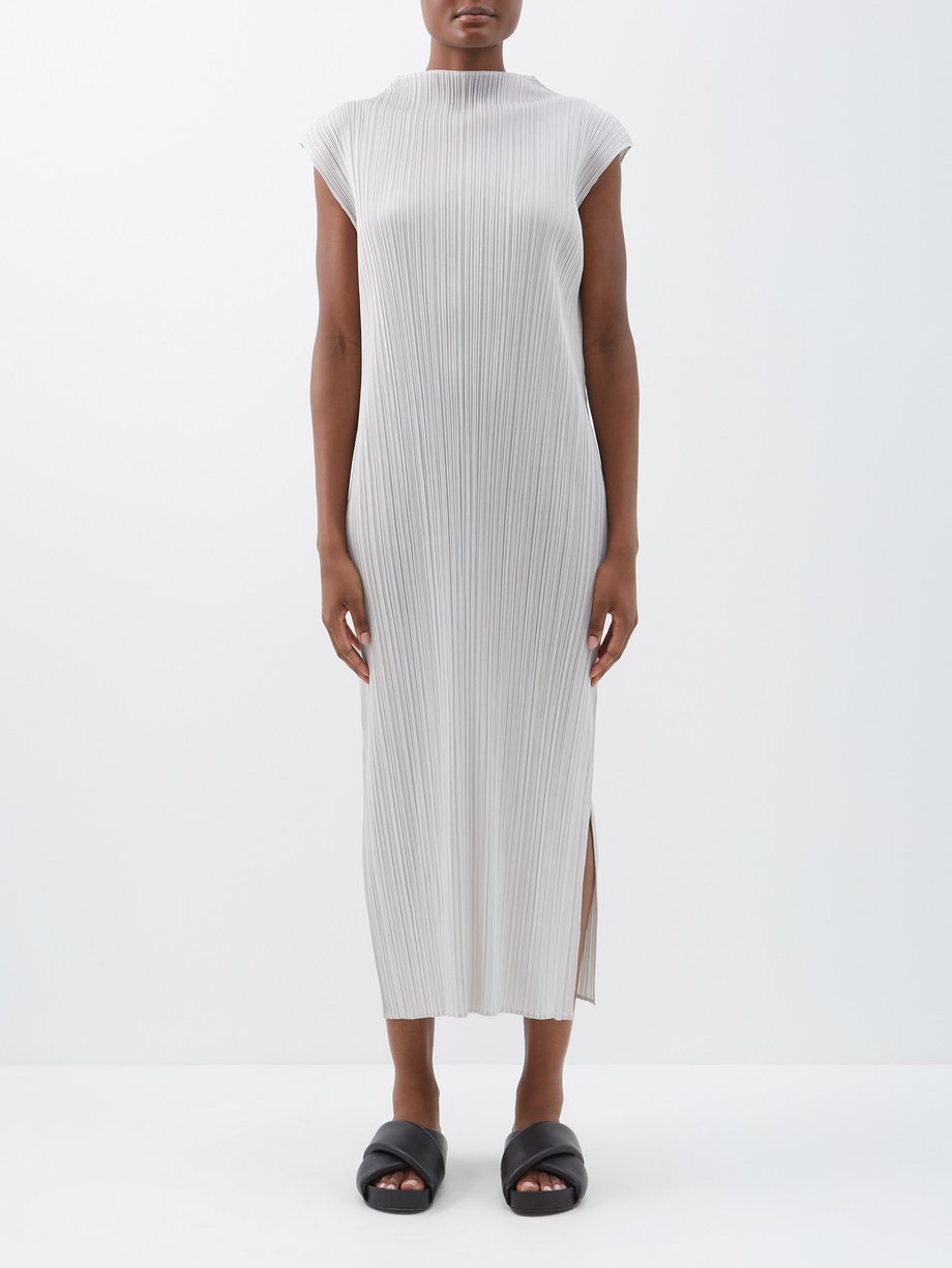 플리츠 플리츠 이사이 미야케 원피스 Pleats Please Issey Miyake LIGHT GREY High-neck technical-pleated sleeveless dress