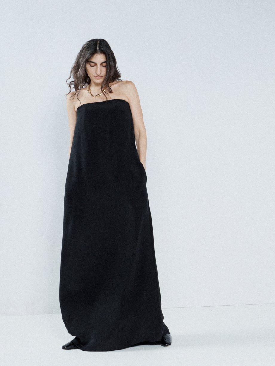 Black Bandeau-neck silk-satin maxi dress | Raey | MATCHESFASHION UK