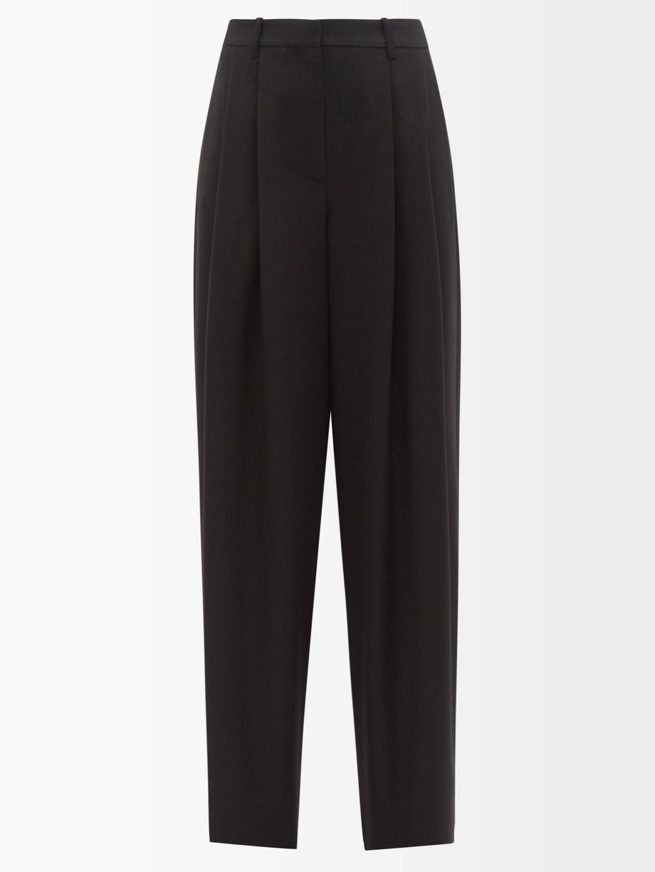 Nili Lotan Black Dillon pleated wool-twill trousers | 매치스패션, 모던 럭셔리 온라인 쇼핑