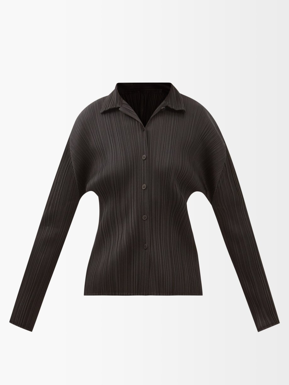 플리츠 플리츠 이사이 미야케 셔츠 Pleats Please Issey Miyake Black Technical-pleated shirt