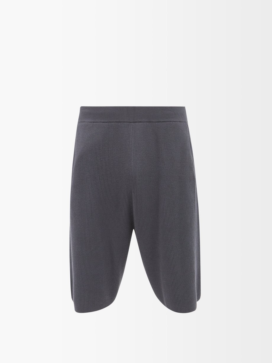 Auralee Grey Ribbed-knit cotton shorts | 매치스패션, 모던 럭셔리 온라인 쇼핑