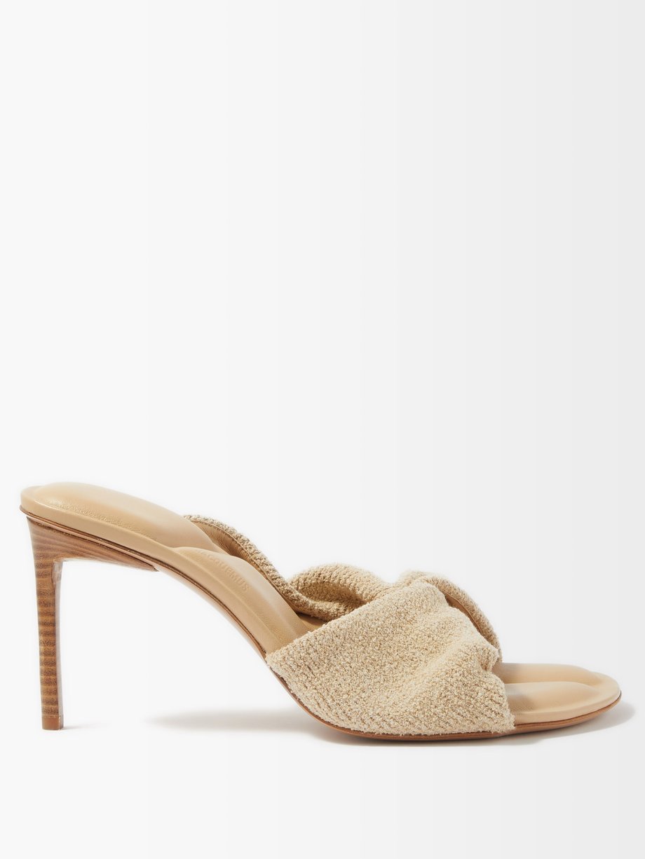 Beige Bagnu twisted-strap terry and leather mules | Jacquemus ...