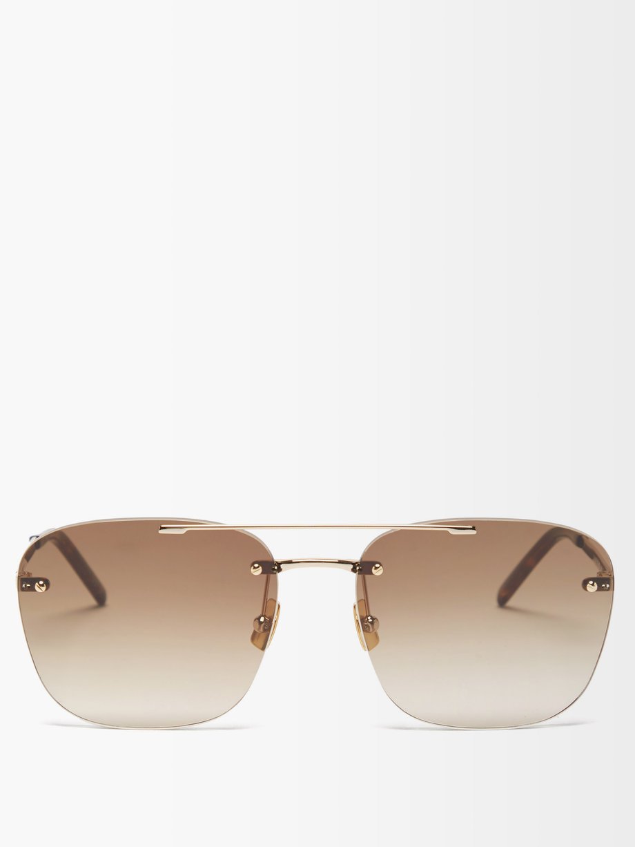 Gold Rimless aviator metal sunglasses | Saint Laurent | MATCHESFASHION US