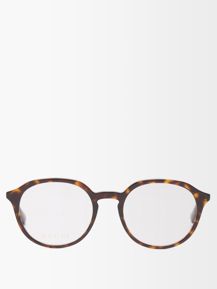 gucci brown tortoiseshell round logo glasses