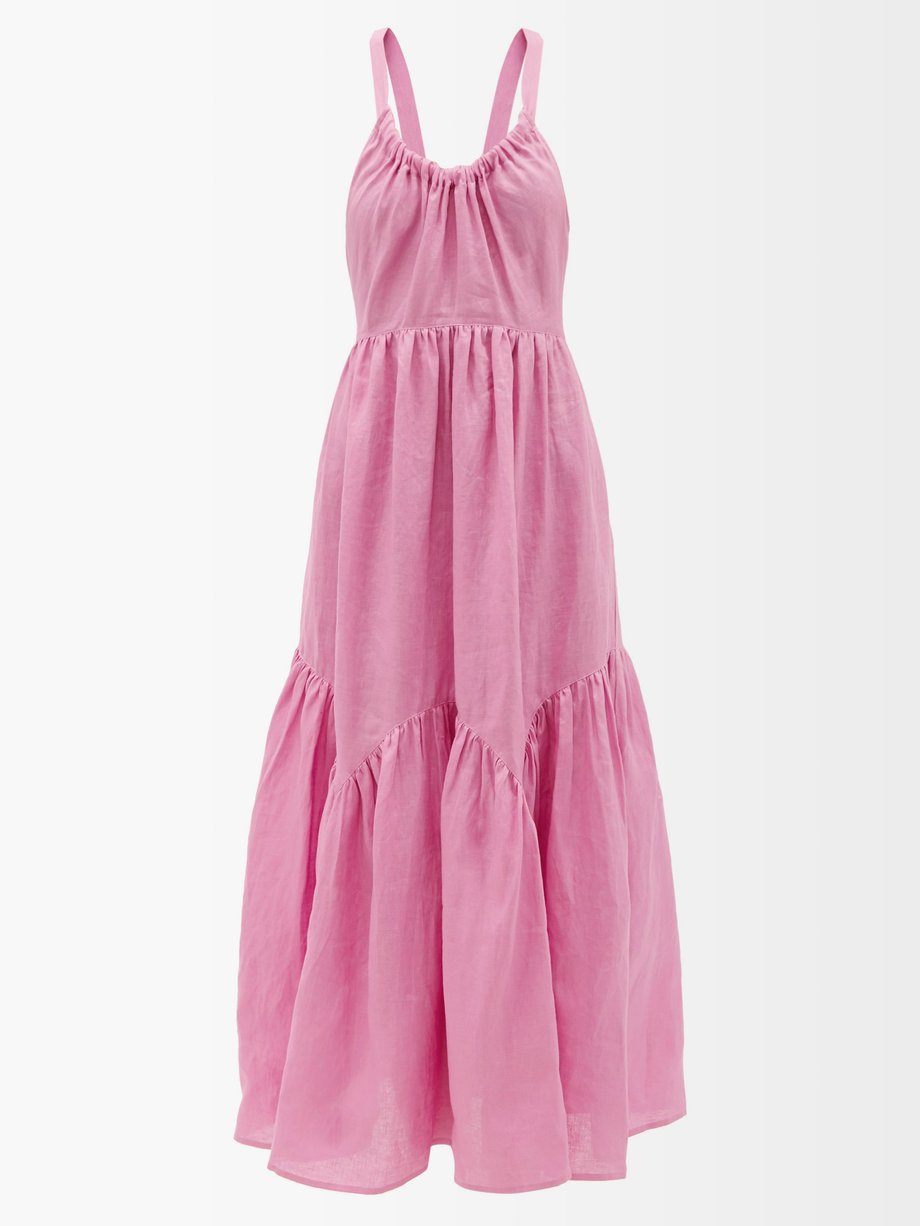 Ali tiered linen maxi dress Pink Lee Mathews | MATCHESFASHION FR