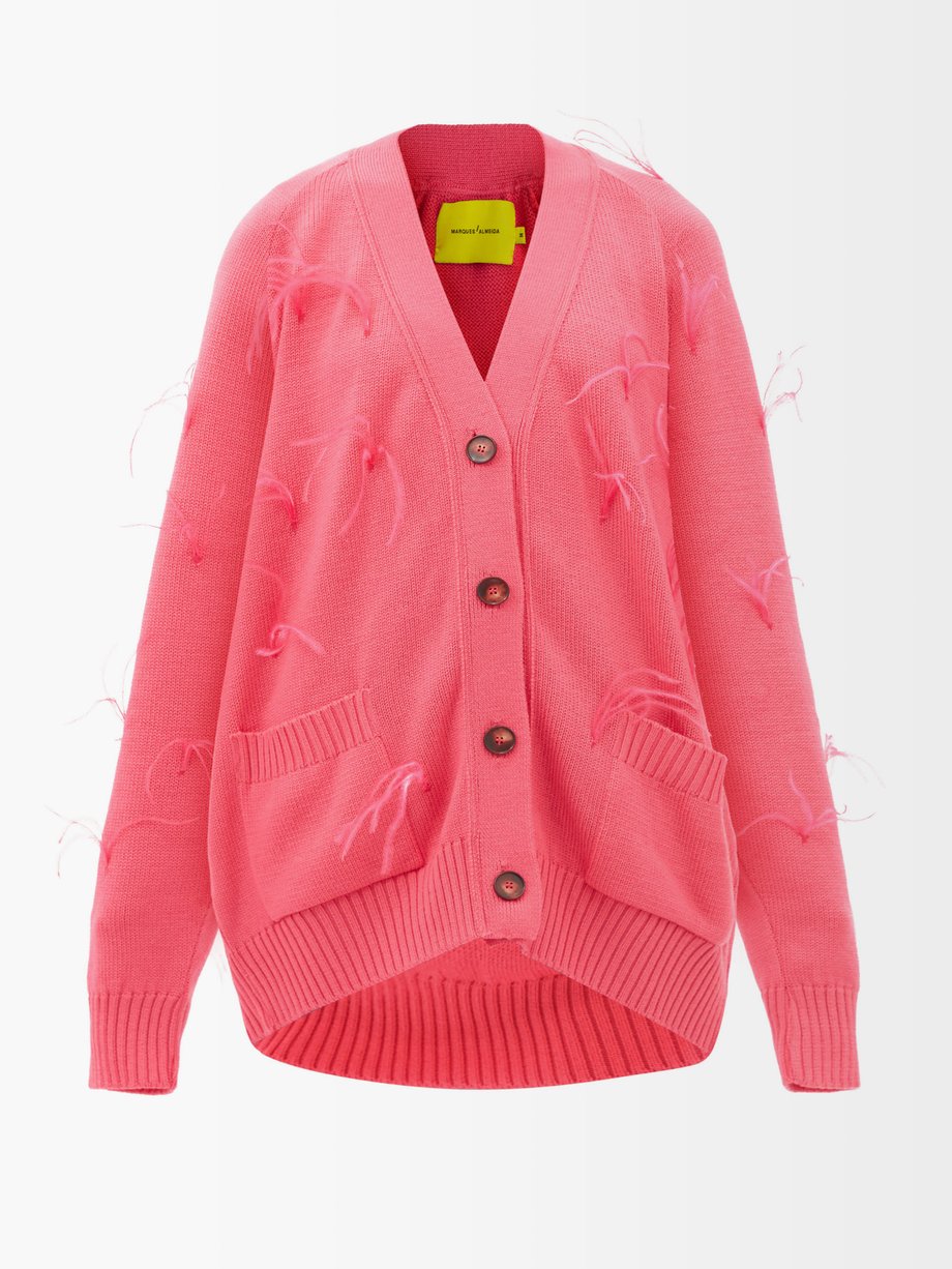 Pink Oversized feather-trimmed merino cardigan | Marques'Almeida ...