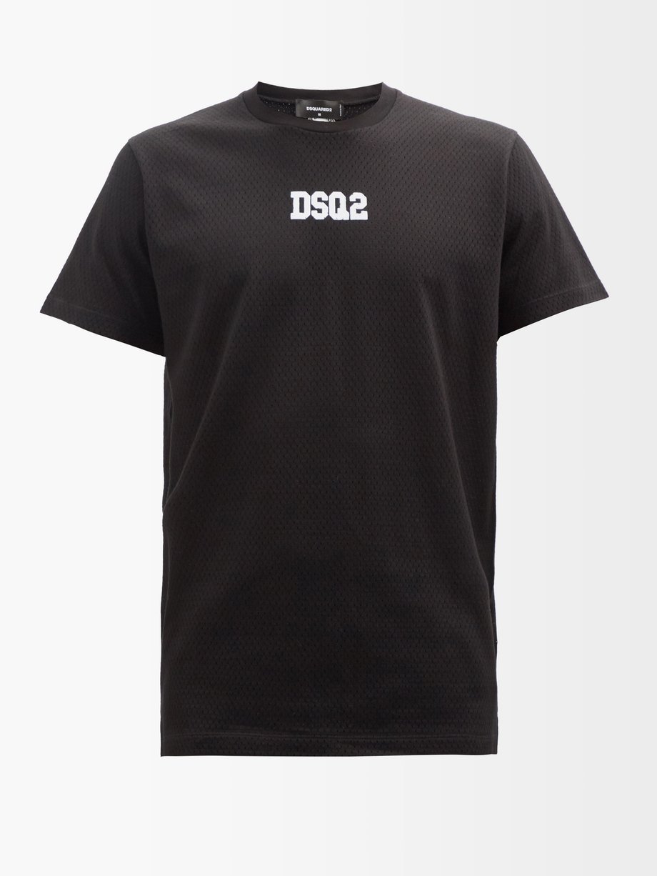 Dsquared2 ディースクエアード ロゴ パーフォレーテッド コットンTシャツ ブラック｜MATCHESFASHION（マッチズファッション)