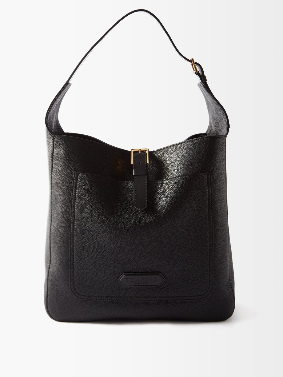 Black Buckled grained-leather shoulder bag | Tom Ford 