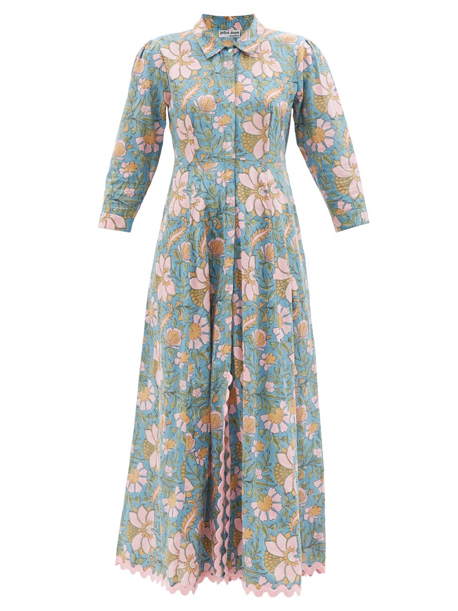 Blue Rickrack-embellished floral-print cotton dress | Juliet Dunn ...