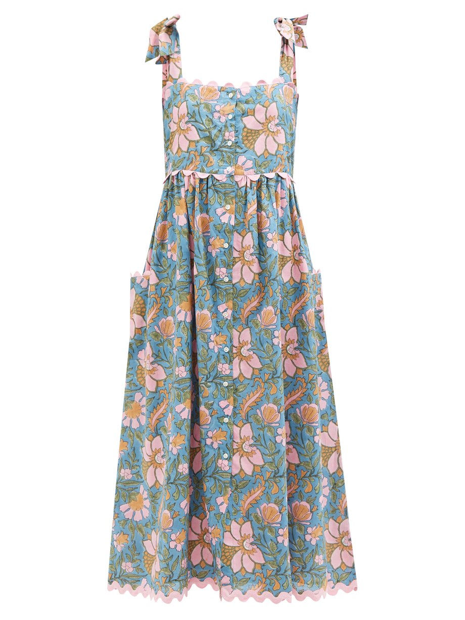 Juliet Dunn Blue Rickrack trim floral-print cotton-poplin dress | 매치스패션 ...