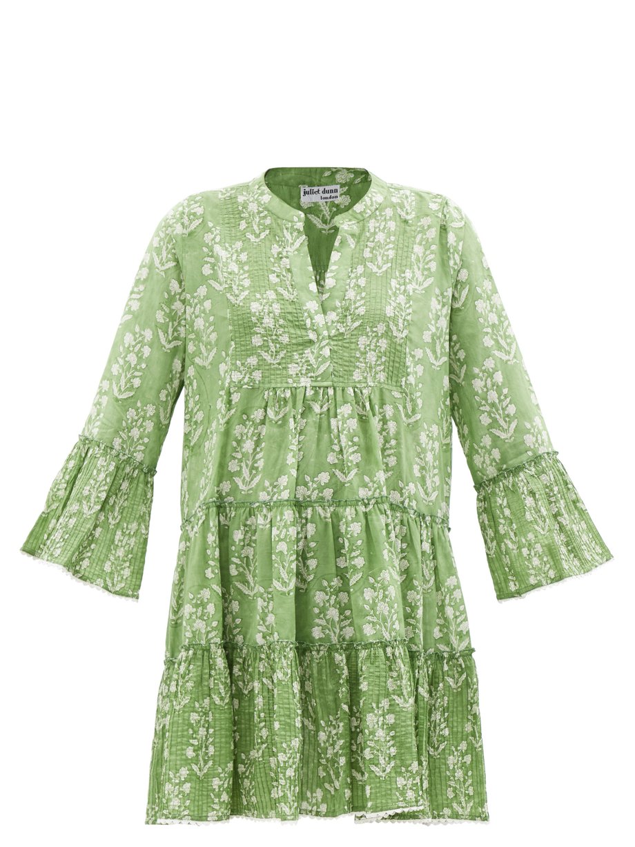 V-neck floral-print cotton-voile dress Green Juliet Dunn ...