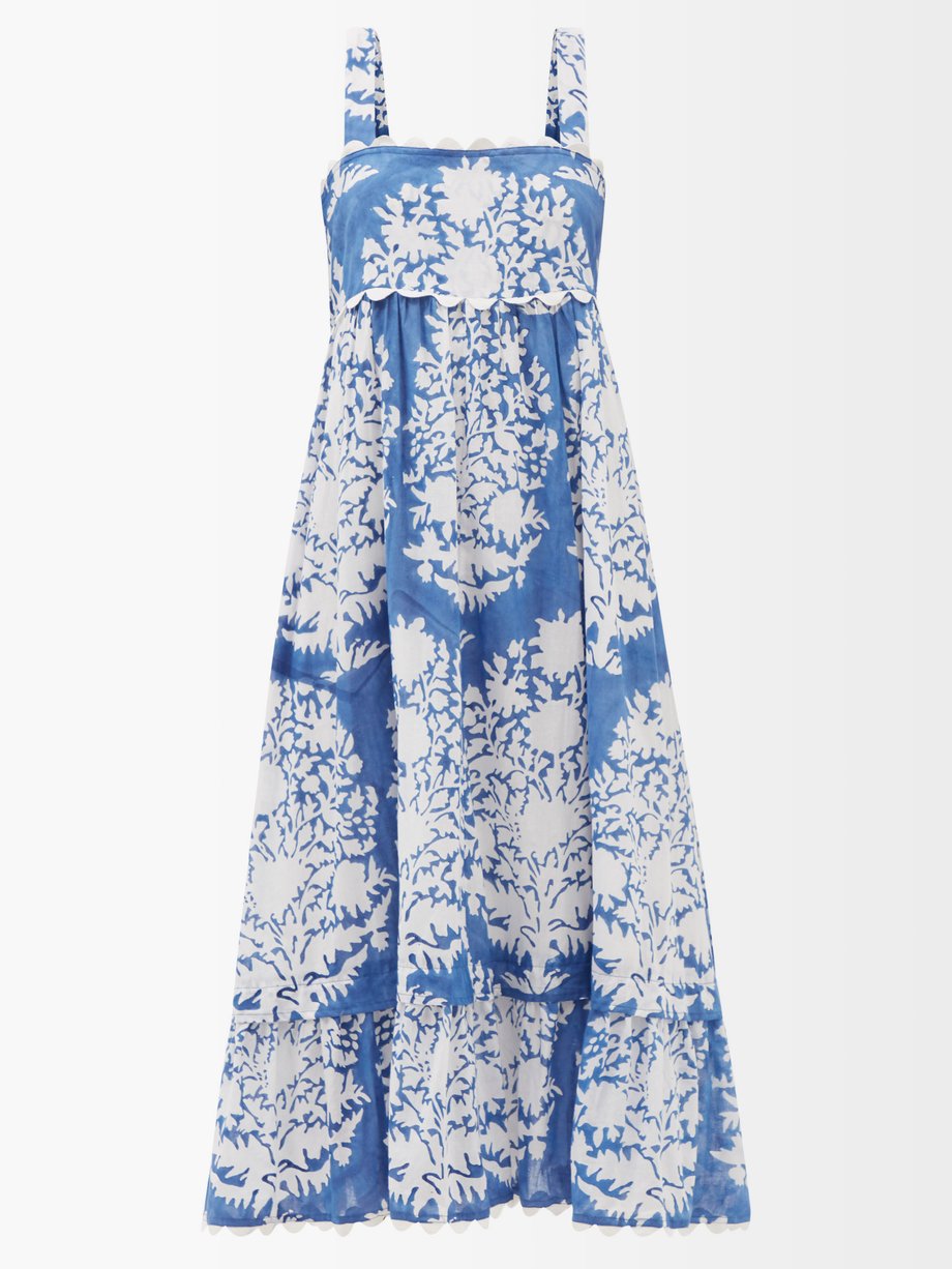 Juliet Dunn Juliet Dunn Tie-back printed cotton midi dress Blue ...