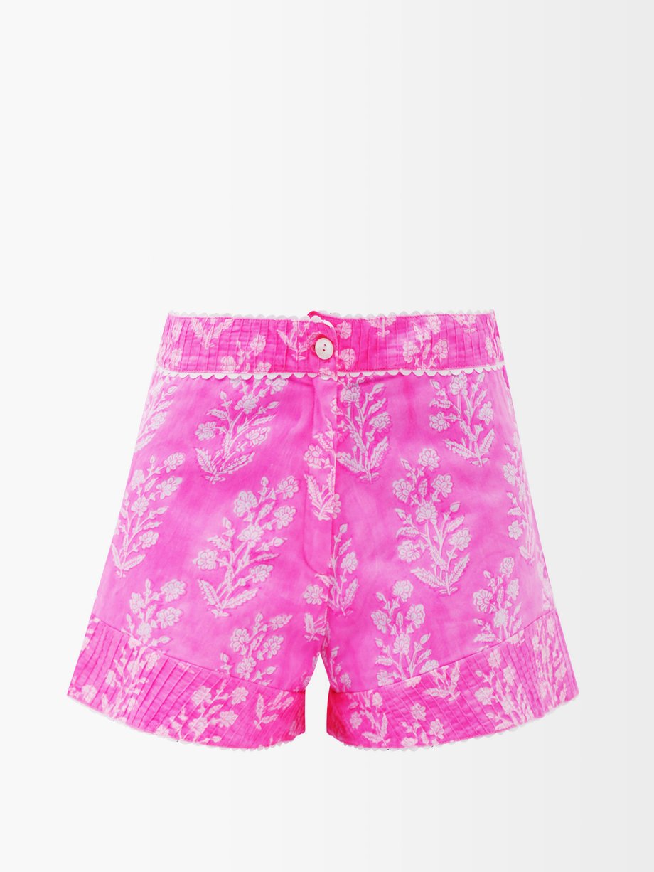 Pink High-rise floral-print cotton-voile shorts | Juliet Dunn ...