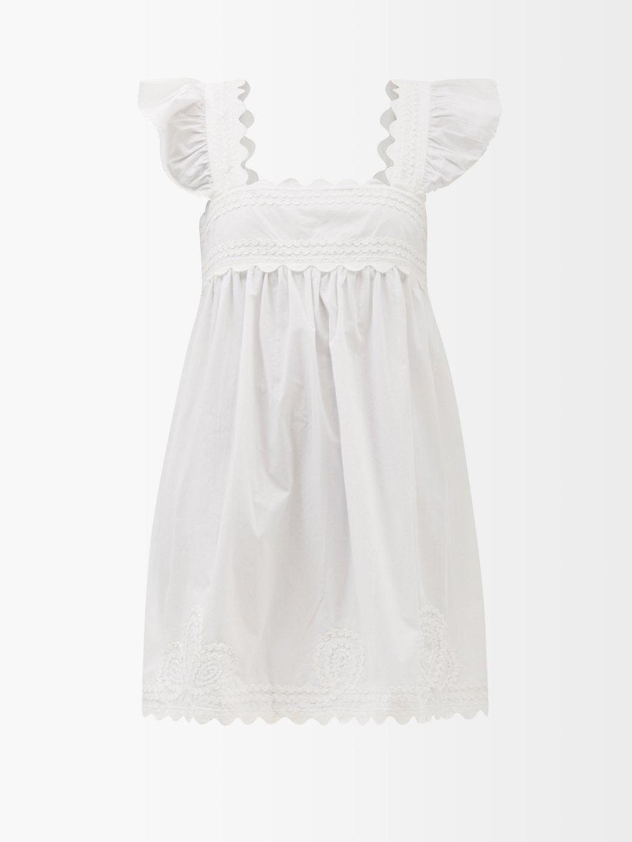 White Rickrack-embellished cotton-poplin mini dress | Juliet Dunn ...