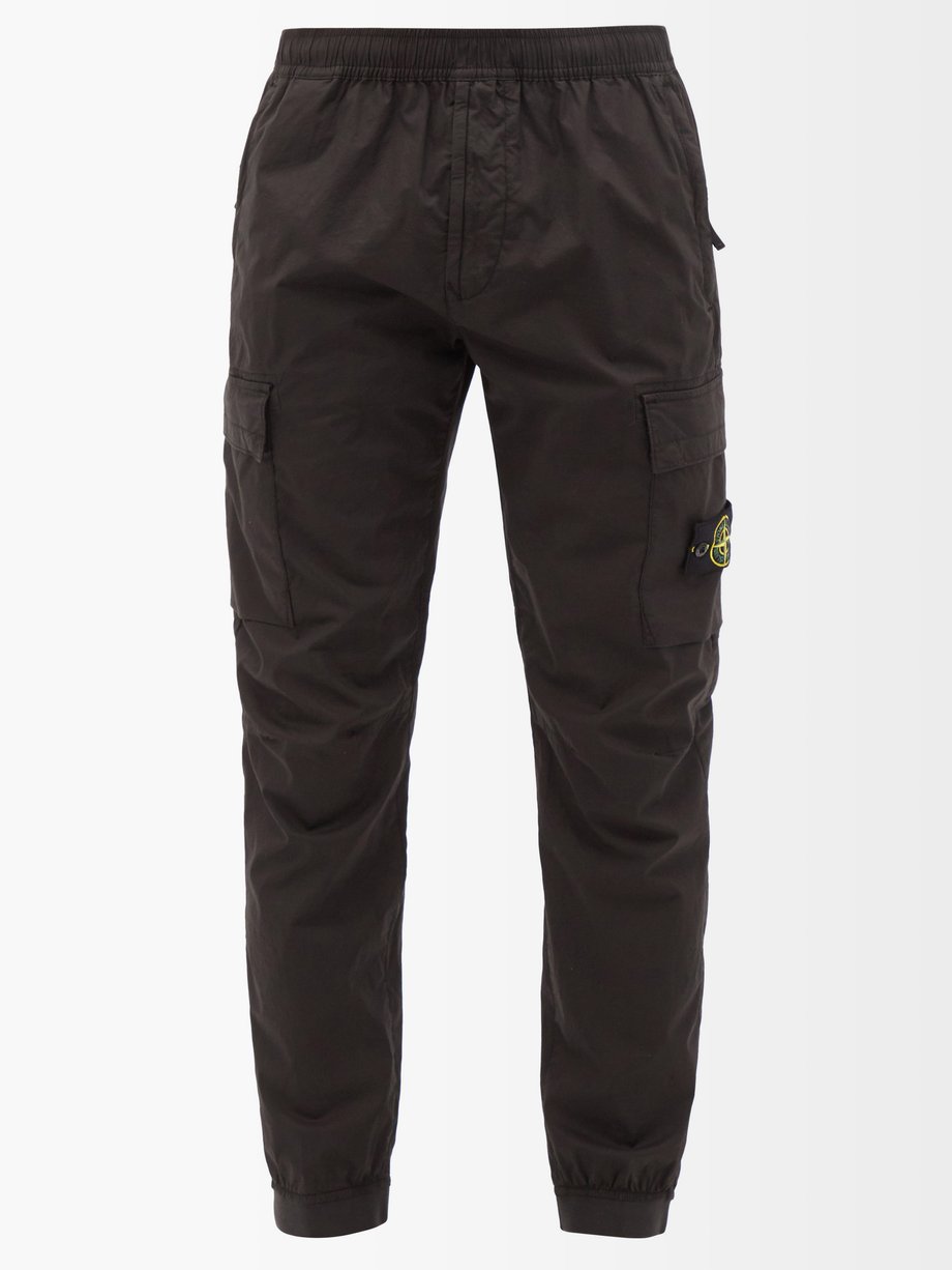 Black Logo-patch cotton-Tela cargo trousers | Stone Island ...