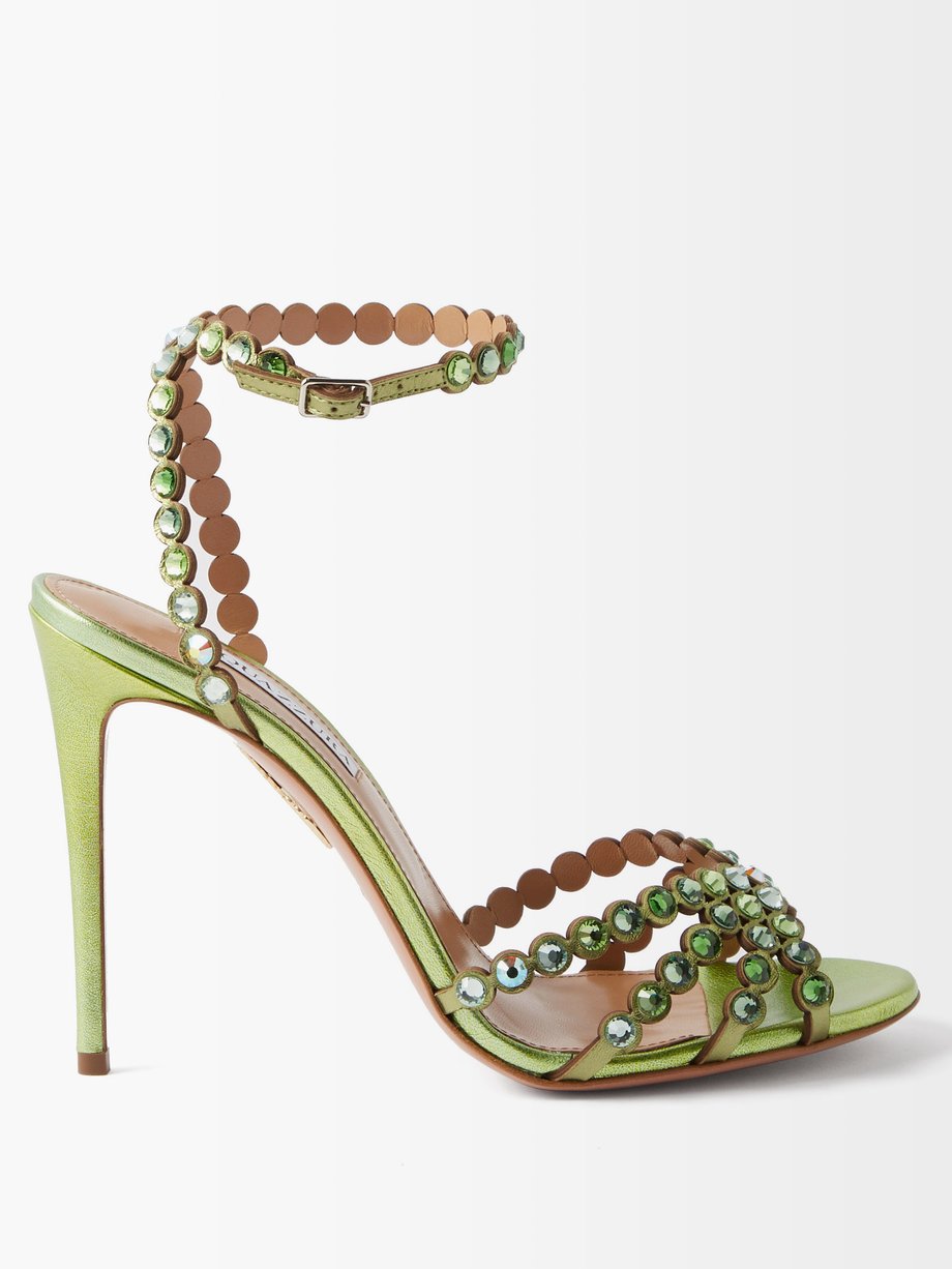 Green Tequila 105 crystal-embellished leather sandals | Aquazzura ...